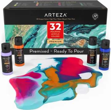 ARTEZA Metallic Acrylic Paint, Set of 12 Colors/Tubes 22 ml, 0.74 oz. with  Box