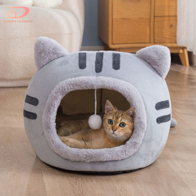 เตียงให้ความอบอุ่นในฤดูหนาวของแมวรูปทรงแมวนุ่มสบายทนทานต่อการสึกหรออุปกรณ์บ้านแมวสุนัขกึ่งล้อมรอบ