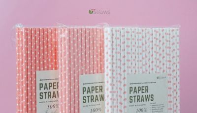 หลอดกระดาษลายจุด ขนาด6mm×197mm เเบรนด์ Paper Straws Food Grade มาตรฐานจาก FSC บรรจุ100 หลอด ผู้ผลิตเจ้าเเรกในประเทศไทย