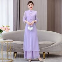 2023 summer new womens dress Chinese style Hanfu set tray buckle improved cheongsam top female summer Zen tea dress Haberdashery