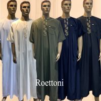 【CW】 Roettoni Matt Fabric 1 Piece  Muslim Men  39;s Jubba Thobe Kaftan Prayer Embroidered Robe Saudi Arabic