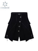 E-girl Gothic Mini Skirt Women Punk Y2K Aesthetic High Waist Irregular Black A-Line Short Skirt 90s Vintage Harajuku Streetwear