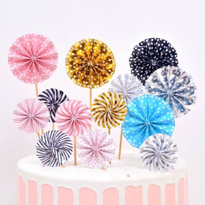4Pcs/lot Paper Fan Cake Topper Windmill Cupcake Toppers Cake Decoration
