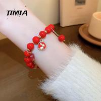 TIMIA ของขวัญปีใหม่ สีแดงเเดง การ์ตูนกระต่าย เครื่องประดับแฟชั่นเครื่องประดับ เครื่องรางจีน เส้นใยลูกปัด สร้อยข้อมือรูปกระต่าย กำไลข้อมือตรุษจีน กำไลหินโมรา เชือกมือผู้หญิง