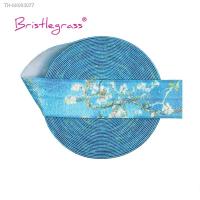 ﹉❣✑ BRISTLEGRASS 5 Yard 3/4 20mm Almond Blossom Print FOE Fold Over Elastics Spandex Satin Bands Hair Tie Headband Tutu Sewing Trim