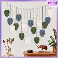 FWFHTP 1 Pcs สีเขียวอ่อน ที่แขวนผนัง macrame โพลีเอสเตอร์ มัลติฟังก์ชั่ ตกแต่งผนังห้องนอน ง่ายต่อการใช้ 16ใบ การตกแต่งผนัง macrame ห้องนอนและห้องนอน