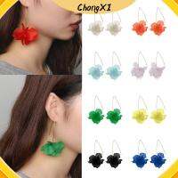 CHONGXI สง่างาม เครื่องประดับ แฮนด์เมด โบฮีเมีย ตะขอ ต่างหูดอกไม้ เรซิน Petal Dangle Stud