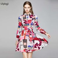 European and American Fashion All-Match Waist Slimming Positioning Printed Dress (with Belt)