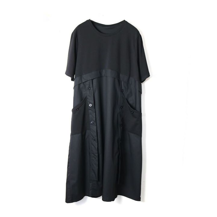 xitao-dress-loose-casual-solid-color-patchwork-women-dress