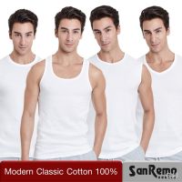 Sanremo (1 ตัว) เสื้อยืด ติดแอร์ แซนรีโม Modern Classic Cotton 100% นุ่ม เนื้อละเอียด ระบายเหงื่อดี สวมใส่สบาย สีขาว NIS-SCT-WH