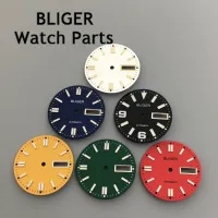 BLIGER 29มม. สีดำเงินสีฟ้าสีเขียวสีแดงสีเหลืองหน้าปัดนาฬิกา C3ส่องสว่างเข็มฆ่าเชื้อเหมาะกับการเคลื่อนไหวของ NH36