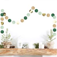 2M Ins Vintage Green Circular Paper Garland Childrens Birthday Party Store Window Decoration Paper Skewers Flower Banner Decora