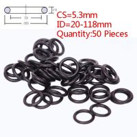 50 Pieces CS 5.3mm ID 20-118mm NBR Rubber O Ring Automobile Black O-Ring Oil Sealing Gasket Bearings Seals