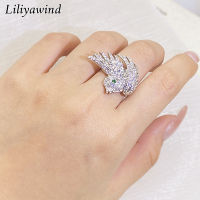 Liliyawind เครื่องประดับรูปนกตัวเล็กเงินสเตอร์ลิงเคลือบแหวนแบบปรับขนาดได้ระยิบระยับสำหรับผู้หญิง A1R