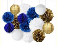 15pcs/set Navy Blue White Gold Party Paper Flower Tissue Paper Pom Poms Paper Lantern Ball for Baby Shower Reveal Decorations
