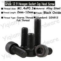 50Pcs-100Pcs M1.4 Grade 12.9 DIN912 Alloy Steel Hexagon Socket Knurled Cap Head Bolts Allen Key Tiny Screws Length 2mm to 12mm