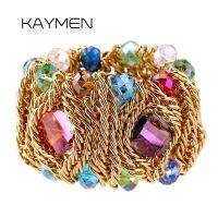 【ladies jewelry】KAYMEN กำไลข้อมือคริสตัลแฟชั่น,กำไลข้อมือยืดหยุ่นสำหรับงานเลี้ยงค็อกเทลปาร์ตี้สร้อยข้อมือจี้โบฮีเมียนทำด้วยมือ