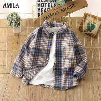 AMILA เสื้อเชิ๊ตของเด็ก,ใหม่สำหรับฤดูใบไม้ร่วงแขนยาวเสื้อเชิ้ตลายสก๊อตปกเสื้อคลุมบางๆเสื้อขนสัตว์เสื้อยาวปิดถึงก้น