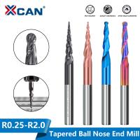 2 XCAN เครื่องตัดมิลลิ่ง2ขลุ่ยลูกเรียวจมูกปลายเรียว R0.25-R2.0มม. ดอกเจาะ CNC สำหรับแกะสลักไม้ CNC