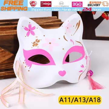 Japanese Mask Half Face Hand-painted Cat Fox Mask Anime Demon
