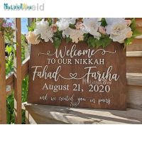 เพลิดเพลินกับสติกเกอร์บอร์ดแต่งงาน Welcome To Our Nikkah ชื่อและวันที่ที่กำหนดเองและเราสร้างคุณเป็นคู่ BD705รูปลอกกระจกที่ลอกออกได้