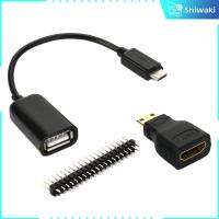 Shiwaki Mini-HDMI ตัวผู้ไปเป็นหัวรับยูเอสบีไมโคร GPIO สำหรับสีดำราสพ์เบอร์รี่ Pi Zero