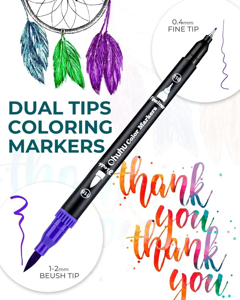 120 Colors Dual Tip Brush Art Marker Pens with 1 Coloring Book, Shuttle Art  Fineliner and Brush Dual Tip Markers Set for Kids Adult Artist Calligraphy  Hand Lettering Doodling 
