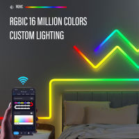 VICKYO RGBIC แถบแสง LED สมาร์ทโคมไฟติดผนังบลูทูธ APP การควบคุมเสียงเพลงซิงค์ DIY ไฟในคืนทีวีห้องนอนเกมประดับห้อง