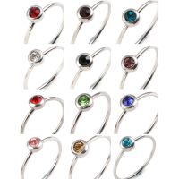 Stainless Steel Birthstone Unadjustable Rings Silver Color Circle Ring Multicolor Rhinestone Women Jewelry 16.5mm(US Size 6)1PC