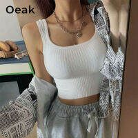 Oeak บราไร้รอยต่อสำหรับผู้หญิงบราเสื้อกล้ามคอลึกอกทรงสี่เหลี่ยมเสื้อแขนกุด