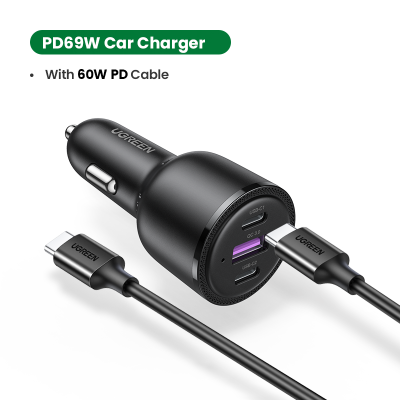 UGREEN Car Charger 65W USB Type C Dual Port PD QC 4.0 3.0 Fast Charging For Laptop Car Phone Charger For iPhone 13 12 Samsung