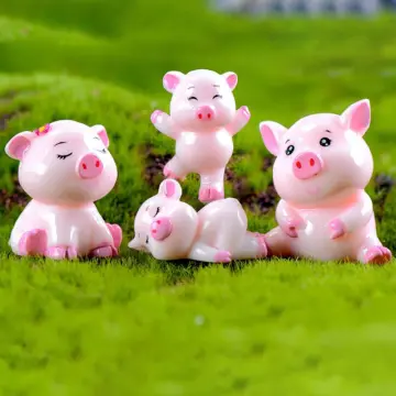 Kawaii Mini Luminous Resin Animal Cartoon Pig Glow in The Dark Miniatures  Terrarium Figurines Home Decor