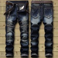 Dropshipping Fashion New Biker Jeans Mens Distressed Stretch Ripped Hip Hop Slim Fit Holes Punk Denim Cotton Pants