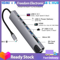 ฮับ USB 8-In-1ตัวแปลงแบบหลายพอร์ตอะแดปเตอร์3.1-4K RJ45ตัวอ่านบัตร TF PD ชาร์จเร็วใช้ได้กับ MacBook