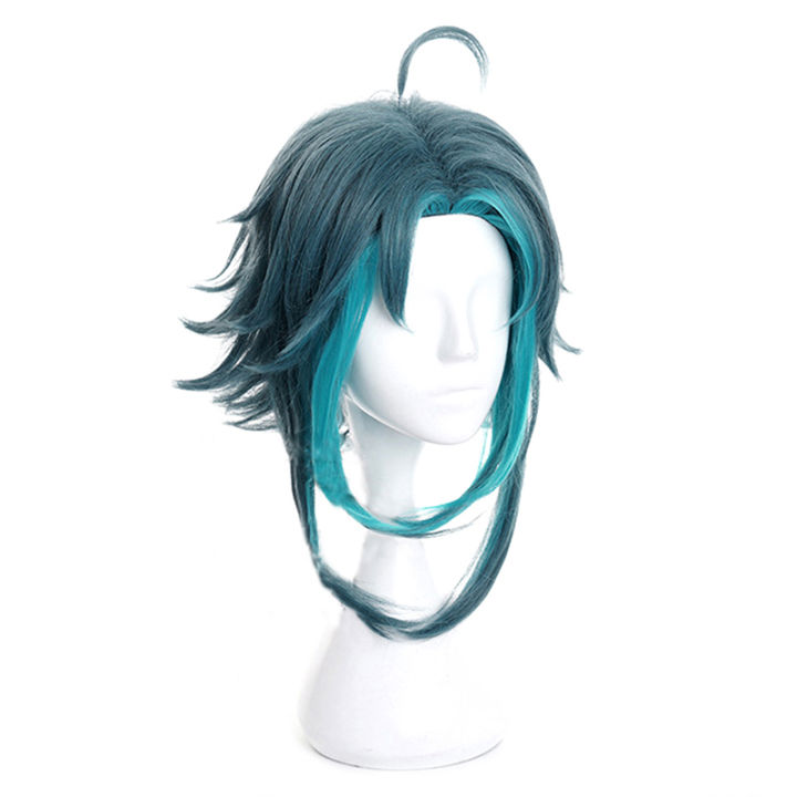 shipiaoya-aniem-genshin-impact-xiao-40cm-green-mixed-cosplay-wig-braided-synthetic-hair