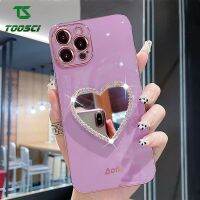 เคสด้านหลัง TPU แบบนิ่มสำหรับ Samsung Galaxy A24 A34กระจกรูปหัวใจความรักมีประกายเพชรหรูหราเคสมือถือชุบโลหะสำหรับ A54 A42