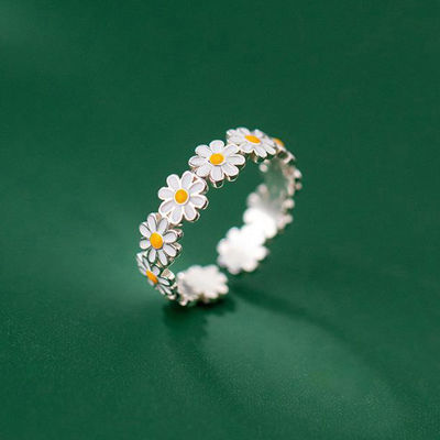 🔥🔥🔥แหวนดอกไม้เดซี่วินเทจสำหรับผู้หญิง,แหวนดอกไม้น่ารักปรับได้แหวนหมั้นแต่งงานแหวนเปิดนิ้วเทรนด์เครื่องประดับผู้หญิง