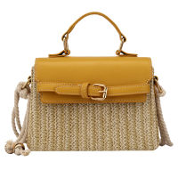 Fashion Box Straw Women Handbags Designer Wicker Woven Shoulder Crossbody Bags Chic Lock Pu Summer Beach Rattan Small Flap