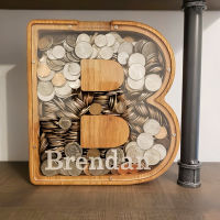 Personalized Wooden Piggy Bank 26 Letter Custom Name Storage Box Jar Coin Bank for Children Kids Desktop Ornament Home Decor