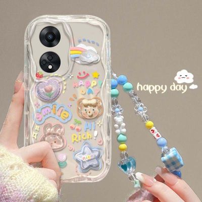 ✘ เคส A98 A78 5G A57 A77S A17 A17K เคสโทรศัพท์มือถือแบบใส กันกระแทก พร้อมตัวป้องกันเลนส์กล้อง ขอบครีม ตุ๊กตาสามมิติ สําหรับ