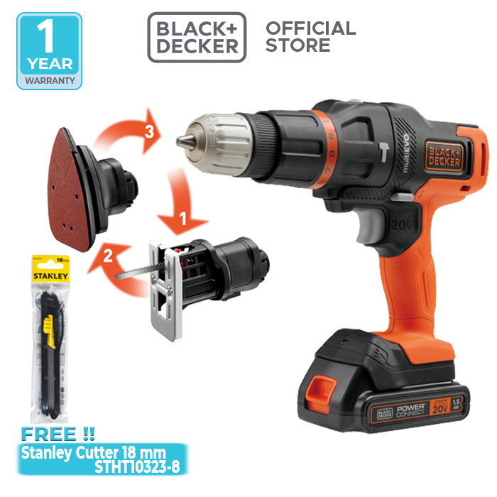 Black Decker Multi Evo 3 Heads Kit Hammer Drill Jigsaw Sander