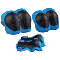 6Pcs/Set Kids Protective Gears Breathable All-Round Protection Multipurpose 6-in-1 Adjustable Kids Knee Elbow Pads with Wrist Guards for Roller Skatin