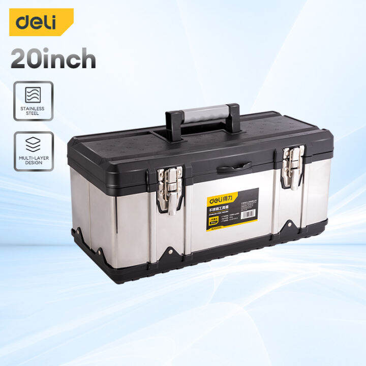 Deli Power Tools Box 17/20 Inches Stainless Steel Tool Box Double Layer