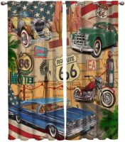 Fashion Window Curtains for Living Room Retro Route 66 Poster Car Curtain Bedoom Window Home Decoration cortinas