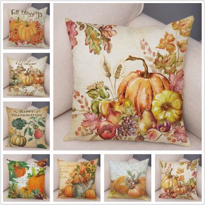 hot！【DT】❏  Colorful Watercolor Pumpkin Super Soft Short 45x45cm Cactus Cushion Cover for Car Sofa Pillowcase
