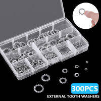 300Pcs Assortment 304 Stainless Steel External Tooth Star Lock Washers Set For Household Commercial Appliances