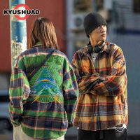 KYUSHUAD ชุดเสื้อผ้าฝ้ายแขนยาวอเนกประสงค์สำหรับผู้ชาย,เสื้อลายสก๊อตสไตล์วรรณกรรมญี่ปุ่น