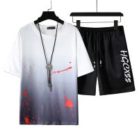 Mens New Summer T-shirt + Shorts Set Harajuku Fashion Printed Sport Suit Male Breathable Casual T shirt Fashion Male Clothing