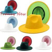 【Explosion umbrella】 สีเขียวมะนาวกับหมวกแฟชั่น Fedoras สีเหลืองรู้สึกหมวกสำหรับผู้หญิงสีผสมหมวกแจ๊ส Fedora หมวกสีขาวกับ Fedoras สีชมพู