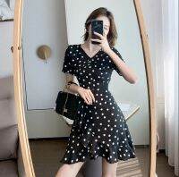 What’s up_IT  3131#???ฤดูร้อนใหม่ French First Love Polka Dot ชุดชีฟองเอว Slimming Temperament Tea Break กระโปรง Campanulaceae กระโปรง